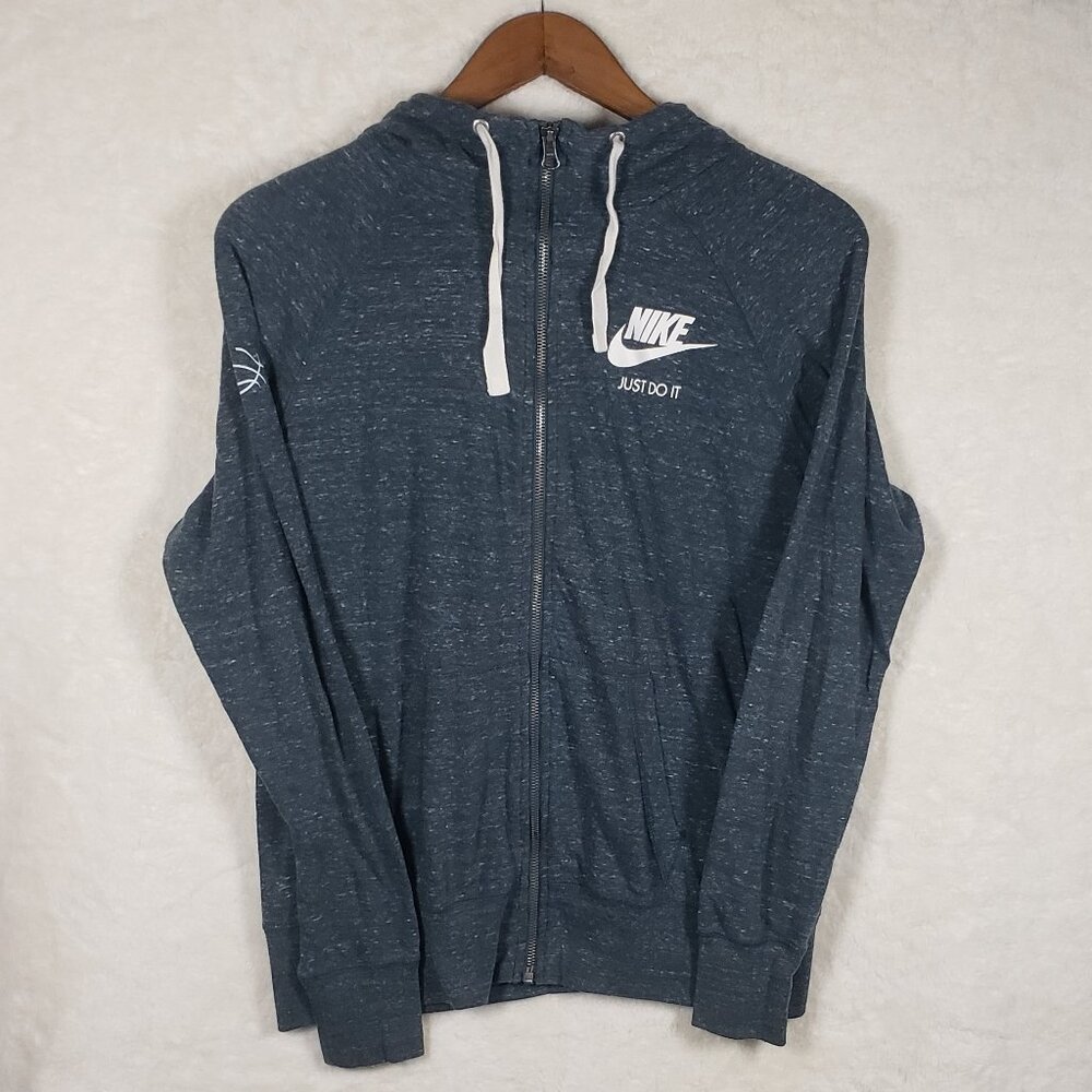 Nike Gym Vintage Full Zip Hoodie Slate Navy Blue Heathered Large Athleisure Y2K